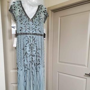 NEW Size 14 Oleg Cassini V-Neck Beaded Sheath with Illusion Sleeves in Sage